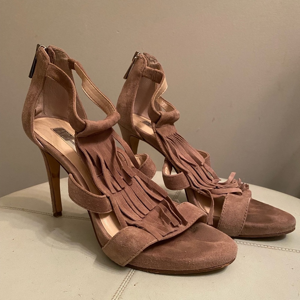 Inc. Concepts Nude Suede Fringe Stilettos 6-6.5